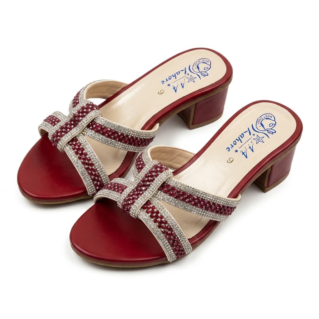 Premium Old Money Marron Heel with Crystal Embellishments