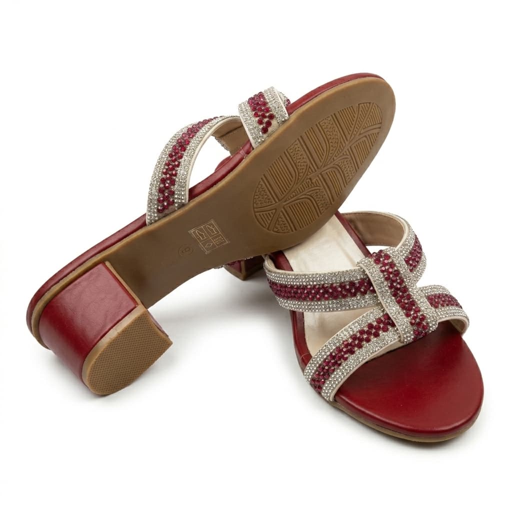 Premium Old Money Marron Heel with Crystal Embellishments