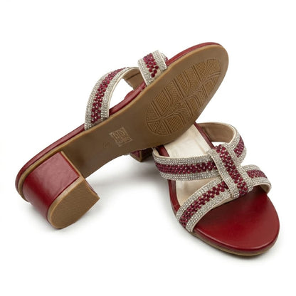 Premium Old Money Marron Heel with Crystal Embellishments