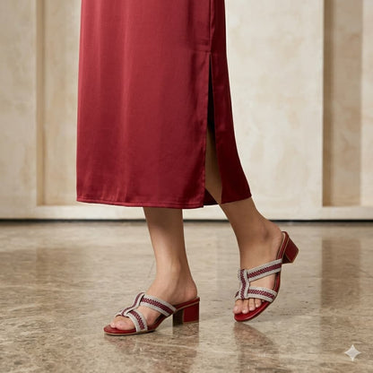 Premium Old Money Marron Heel with Crystal Embellishments