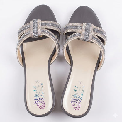 Premium Old Money Gray Heel with Crystal Embellishments