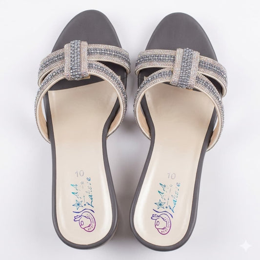 Premium Old Money Gray Heel with Crystal Embellishments