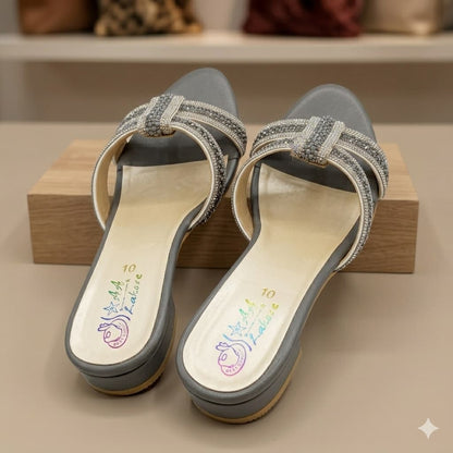Premium Old Money Gray Heel with Crystal Embellishments