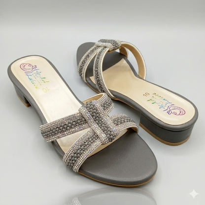 Premium Old Money Gray Heel with Crystal Embellishments