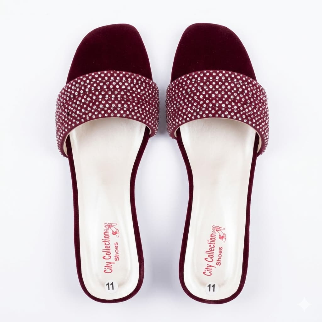 Premium Rose Gold Velvet Block Heels with Crystal Embellishments