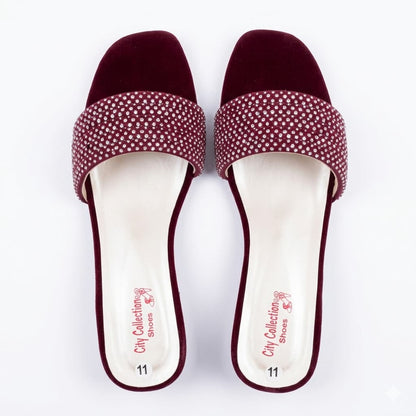 Premium Rose Gold Velvet Block Heels with Crystal Embellishments